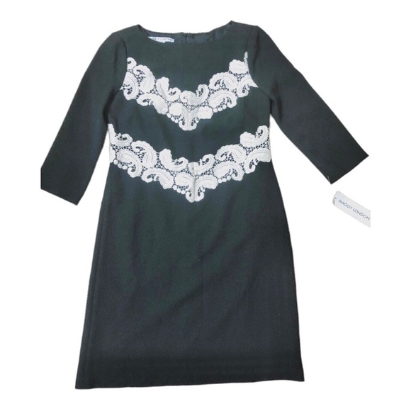 Maggy London black mod A-line style embroidered crochet mid sleeve dress size‎ 4 - Picture 6 of 15